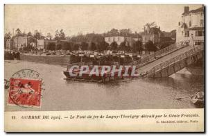 Old Postcard Militaria iron bridge lagny Thorigny destroyed by the French Genie