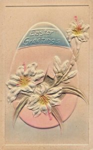 EASTER GREETINGS-AIRBRUSHED EGG & FLOWERS~1908 EMBOSSED POSTCARD