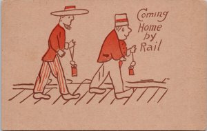 Coming Home By Rail Men Walking Railroad Traveling Postcard F53