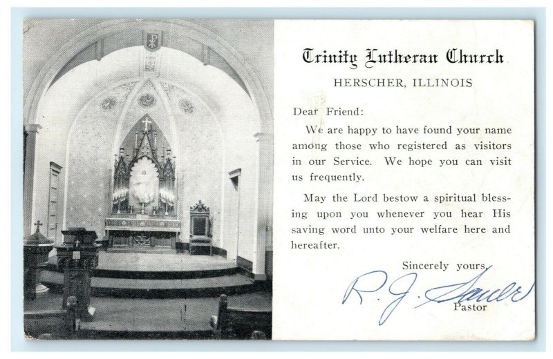 Trinity Lutheran Church Herscher Illinois 1957 Kankakee Signed Pastor Postcard 