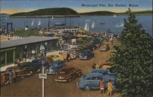 Bar Harbor Maine ME Municipal Pier Linen Vintage Postcard