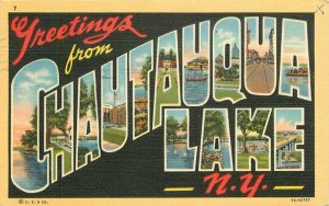 Chautauqua Lake View Teich New York large Letters Multi 1948 Postcard 20-1824