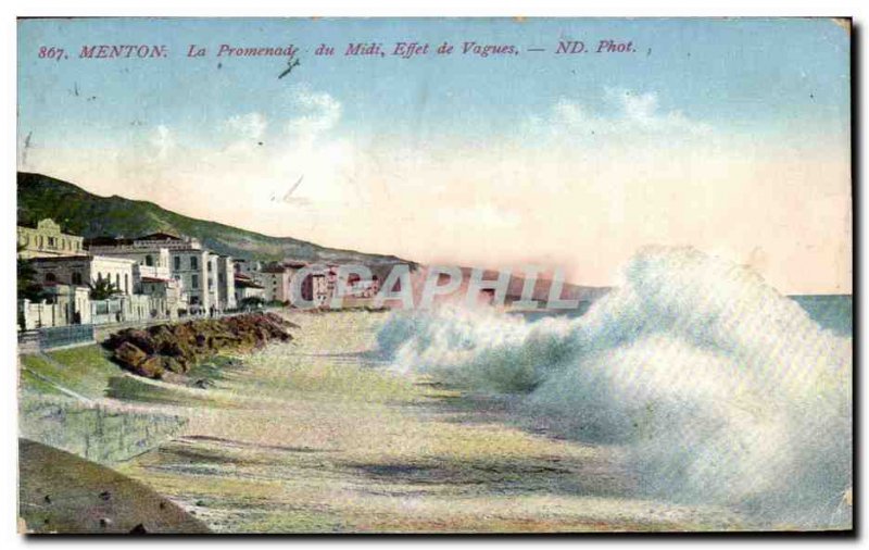 Old Postcard Menton Promenade du Midi Waves Effect