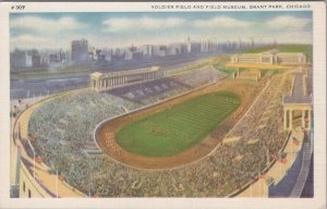 Postcard Soldier Field and Field Museum Grant Park Chicago IL