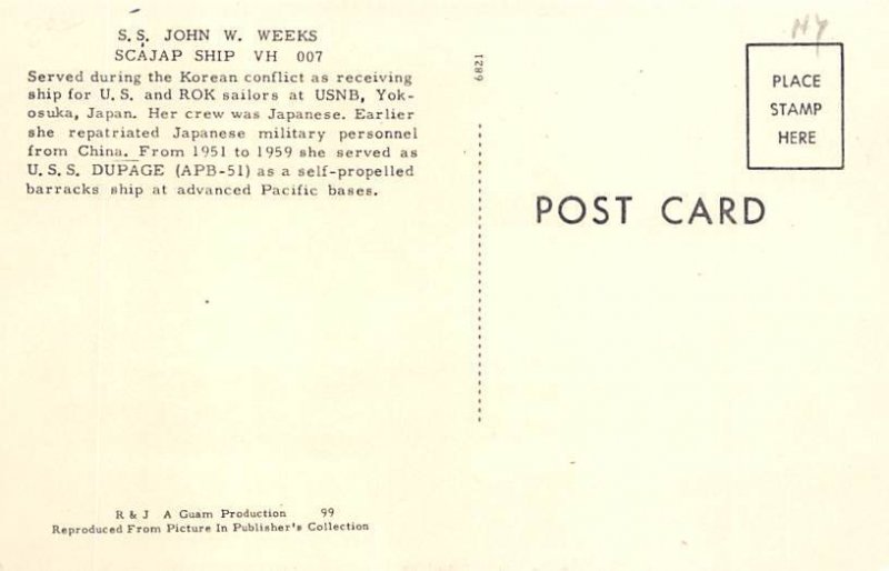 SS John W weeks SCAJAP ship VH 007