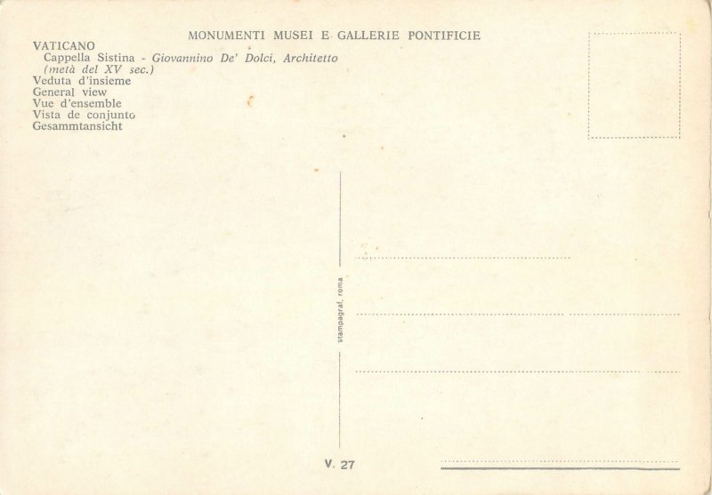 Italy Postcard Vaticano Capela Sistina
