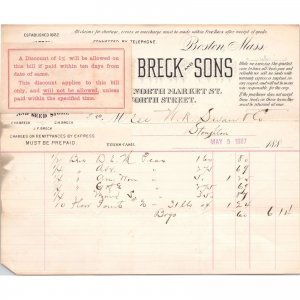 1887 Billhead - JOSEPH BRECK & SONS - New England Agricultural Warehouse Boston