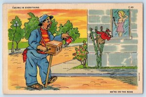 Man And Monkey Peeping Tom On Window Sexy Woman We're On The Move Postcard