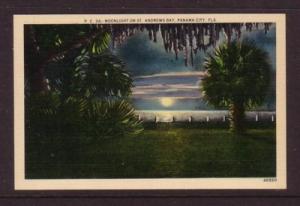 Florida colour PC Moonlight St Andrews Bay Panama City, Fla, unused