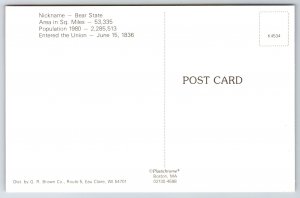 Arkansas State Map~Jonesboro~Monticello~Camden~Ducks~Coal~Cotton~1980 Postcard