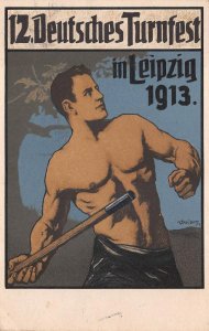 12TH GERMAN GYMNASTICS SPORTS JAVELIN FESTIVAL LEIPZIG GERMANY POSTCARD 1913