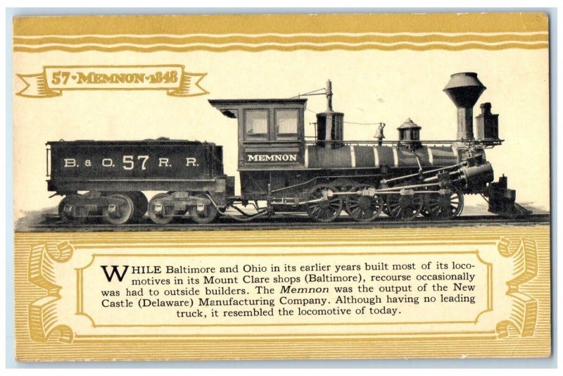 c1905 B&O Railroad 57 Memnon Baltimore Ohio Locomotive Train Antique Postcard