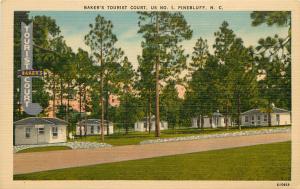 Nice Roadside Linen Postcard; Baker's Tourist Court Cabins, Pinebluff NC, US 1