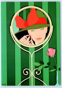 Artist AMIETO dalla COSTA ~ Art Deco L'ORECCHINO Glamor Mirror 4x6 Postcard