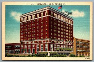 Postcard Roanoke Virginia c1940s Hotel Patrick Henry Historic Places Landmark