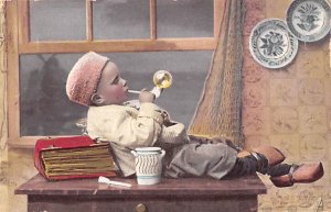 Blowing Bubbles Toy Doll 1908 paper wear on edges, tab marks on corners from ...