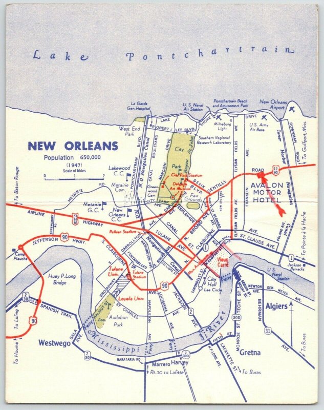 New Orleans LA~Avalon Motor Hotel~Trailer Park~City Map Inside~1940s Linen PC