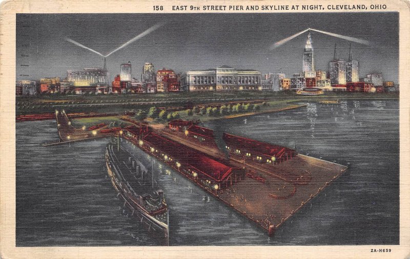 Cleveland Ohio 1935 Postcard East 9th Street Pier Steamship & Skyline