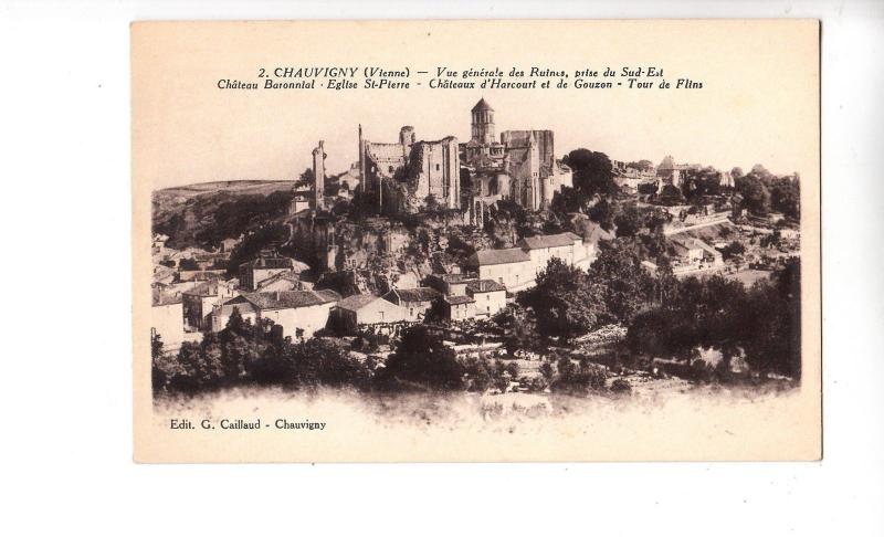 BF12497 chauvigny vienne vue generale des ruines  france front/back image