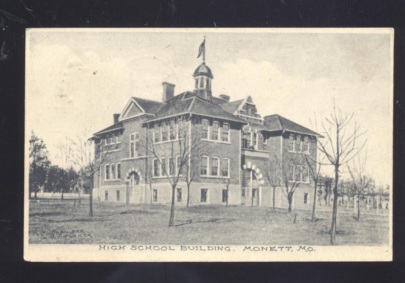 MONETT MISSOURI HIGH SCHOOL BUILDING ROCKVILLE IND. VINTAGE POSTCARD