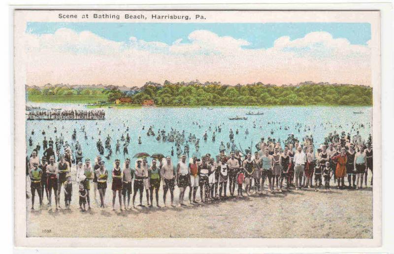 Bathing Beach Crowd Harrisburg Pennsylvania 1920c postcard