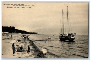 c1910 Waves Are Low and Quiet Boat Scene Suma Kobe Japan Antique Postcard