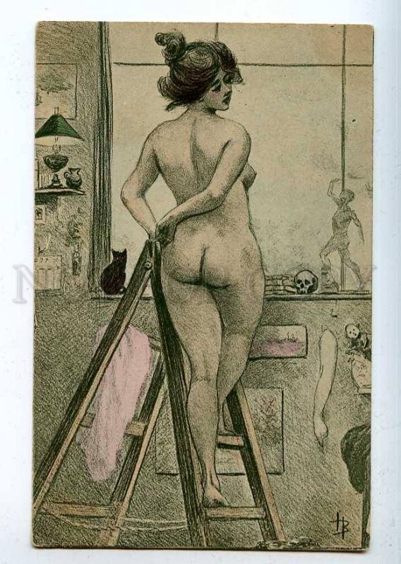 199083 ART NOUVEAU Nude Plump BELLE Model SKULL by HB vintage