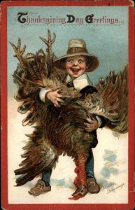 Brundage Thanksgiving Little Boy with Dead Turkey c1910 Vintage Postcard