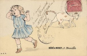 PC CATS, BÉBÉ ET MINET, BROUILLES, Vintage Postcard (b47161)