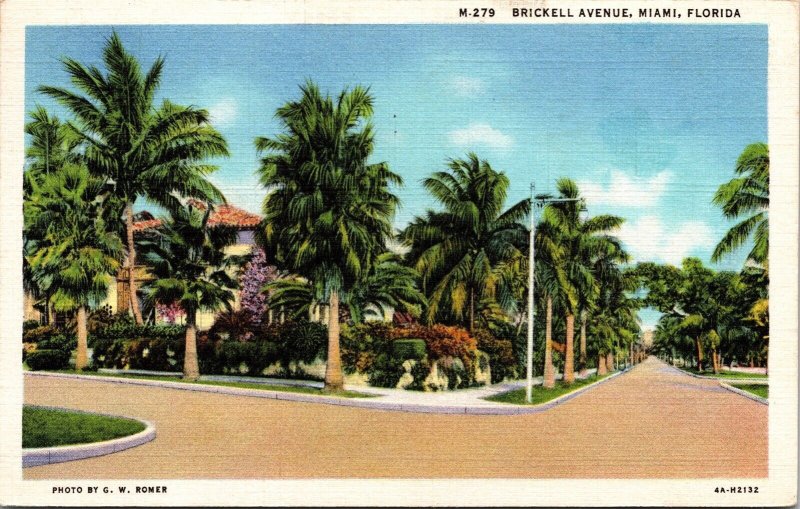 Brickell Ave Miami Florida FL Linen Postcard PM Cancel WOB Note Curt Teich VTG 