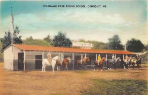 Ogunquit ME Sparhawk Park Horse Riding School Linen Postcard