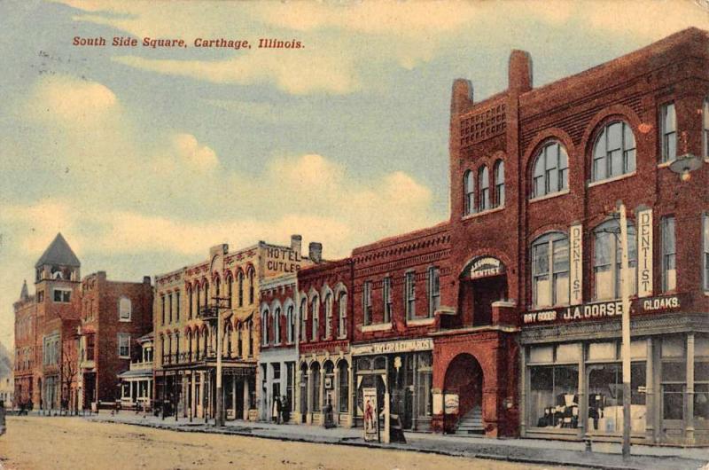 Carthage Illinois South Side Square Historic Bldgs Antique Postcard K101785