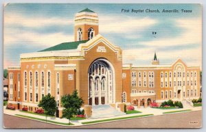 Postcard First Baptist Church Corner Street Road Amarillo Texas Structure TX