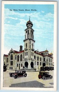 Miami Florida FL Postcard White Temple Building Classis Cars Road Street 1931
