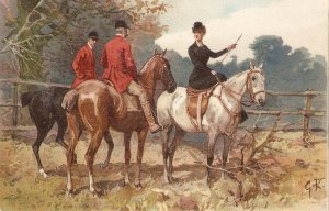GK. Horse Riders Old vintage Gertman artist signed postcard
