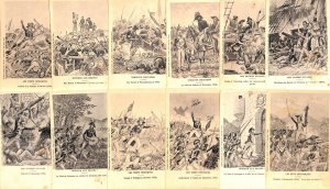 Lot of 12 postcards historical heroic battles scenes by P. Mejanel 1900`s 