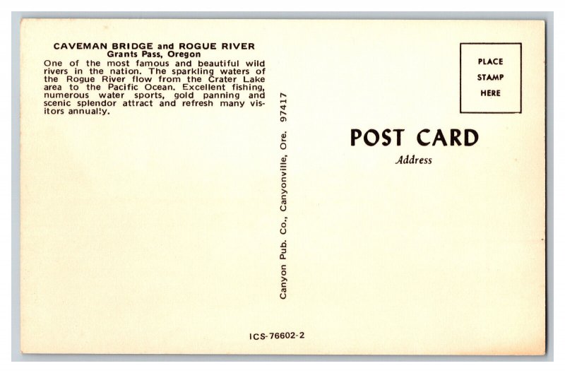 Postcard OR Caveman Bridge Rogue River Grants Pass Vintage Standard View Card 