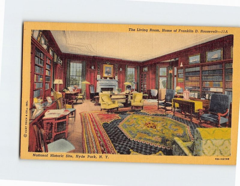 Postcard The Living Room, Home of Franklin D. Roosevelt Nat'l Historic Site, NY