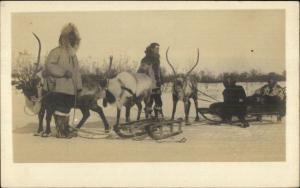 Alaska Reindeer Pulling Sleds c1910 Real Photo Postcard