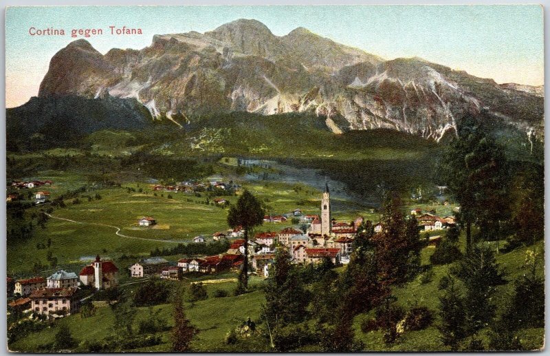 Cortina Gegen Tofana Italy Mountain Buildings Houses Trees Postcard