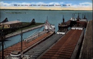 Toledo OH Coal & Iron Ore Loading Docks Ships Linen Postcard