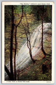 Indiana~The Shades Park~Bridal Veil Falls Waterfall Side View~Linen 1940s PC
