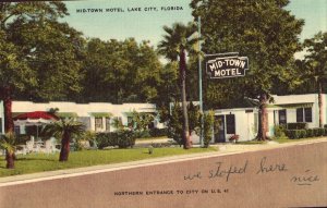 Mid-Town Motel - Lake City, Florida - Linen Postcard