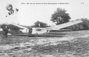 FRANCE M. DE LA VAUX ET SON AEROPLANE A SAINT-CYR AVIATION POSTCARD (c. 1910)