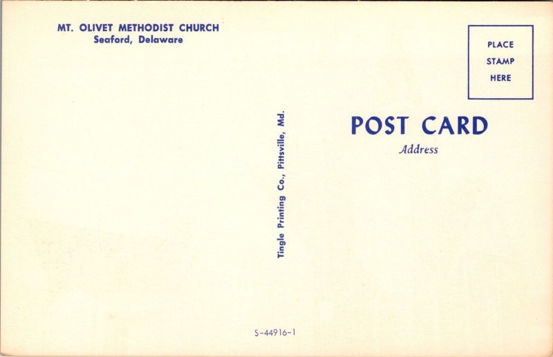 Vtg Seaford Delaware DE Mt Olivet Methodist Church Postcard