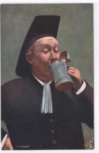 The Jolly Priest Drinking Beer A Cooler Tuck art 1910c postcard