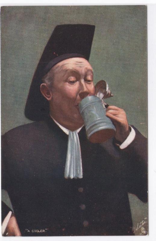 The Jolly Priest Drinking Beer A Cooler Tuck art 1910c postcard