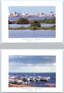 2 Postcards MANAUS, Amazonas Brazil ~ Beautiful PANORAMIC VIEW & BOATS 4x6