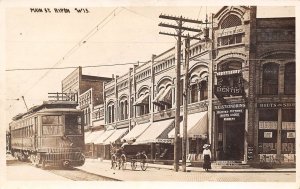 Ripon Wisconsin Main St., Trolley Car, Real Photo Vintage Postcard U8020