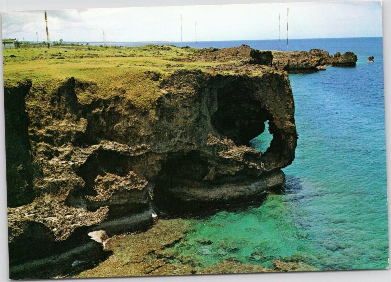 postcard Manzamo, Northern Okinawa coral reefs stretch into tropical sea Japan